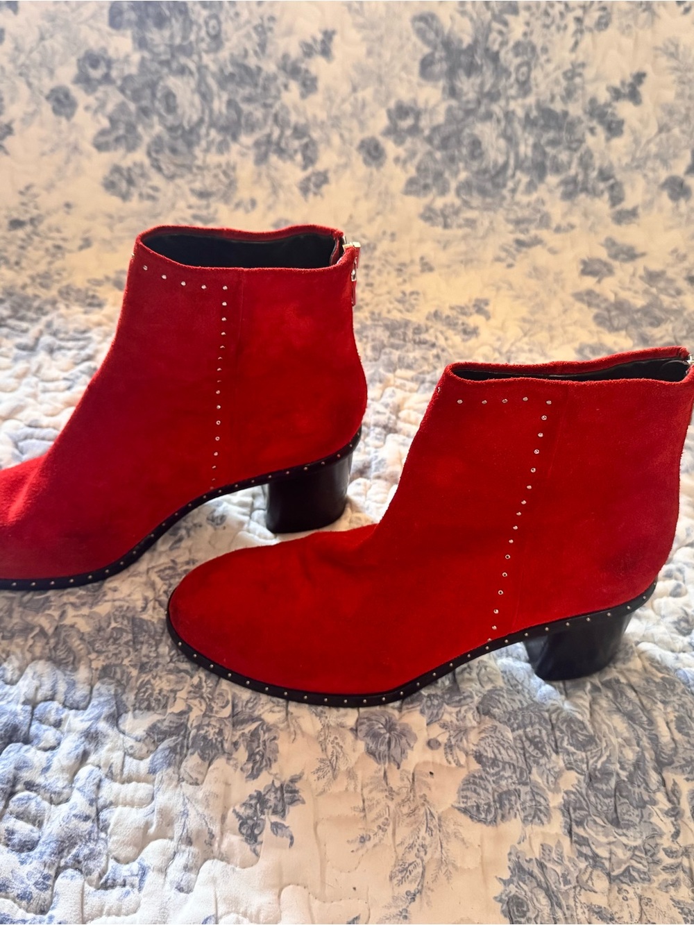 rag & bone Red Suede Studded Ankle Booties